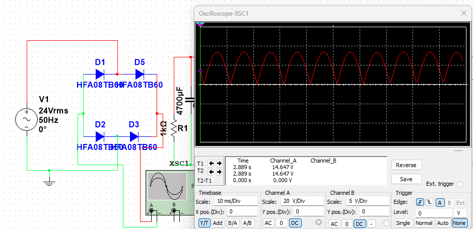Figure 4: Rectified Output in Multisim